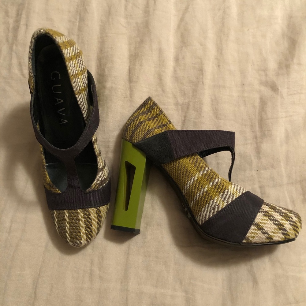 Guava Platform Chunky Heel Plaid Shoes